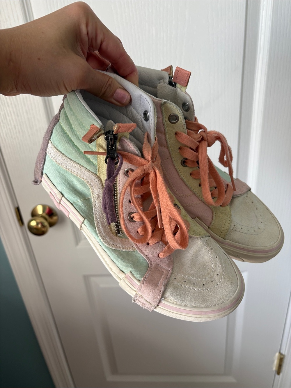 Vans Suede Leather High-Top Sneakers in Mint, Peach, Lavender, Cream size 7